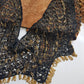 Insane 1970s Handmade Crochet Beaded Party Top / Skirt / Wrap - Tie at neck - Studio 54 - Black Crochet & Gold Beading