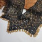 Insane 1970s Handmade Crochet Beaded Party Top / Skirt / Wrap - Tie at neck - Studio 54 - Black Crochet & Gold Beading
