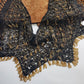 Insane 1970s Handmade Crochet Beaded Party Top / Skirt / Wrap - Tie at neck - Studio 54 - Black Crochet & Gold Beading