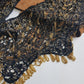 Insane 1970s Handmade Crochet Beaded Party Top / Skirt / Wrap - Tie at neck - Studio 54 - Black Crochet & Gold Beading