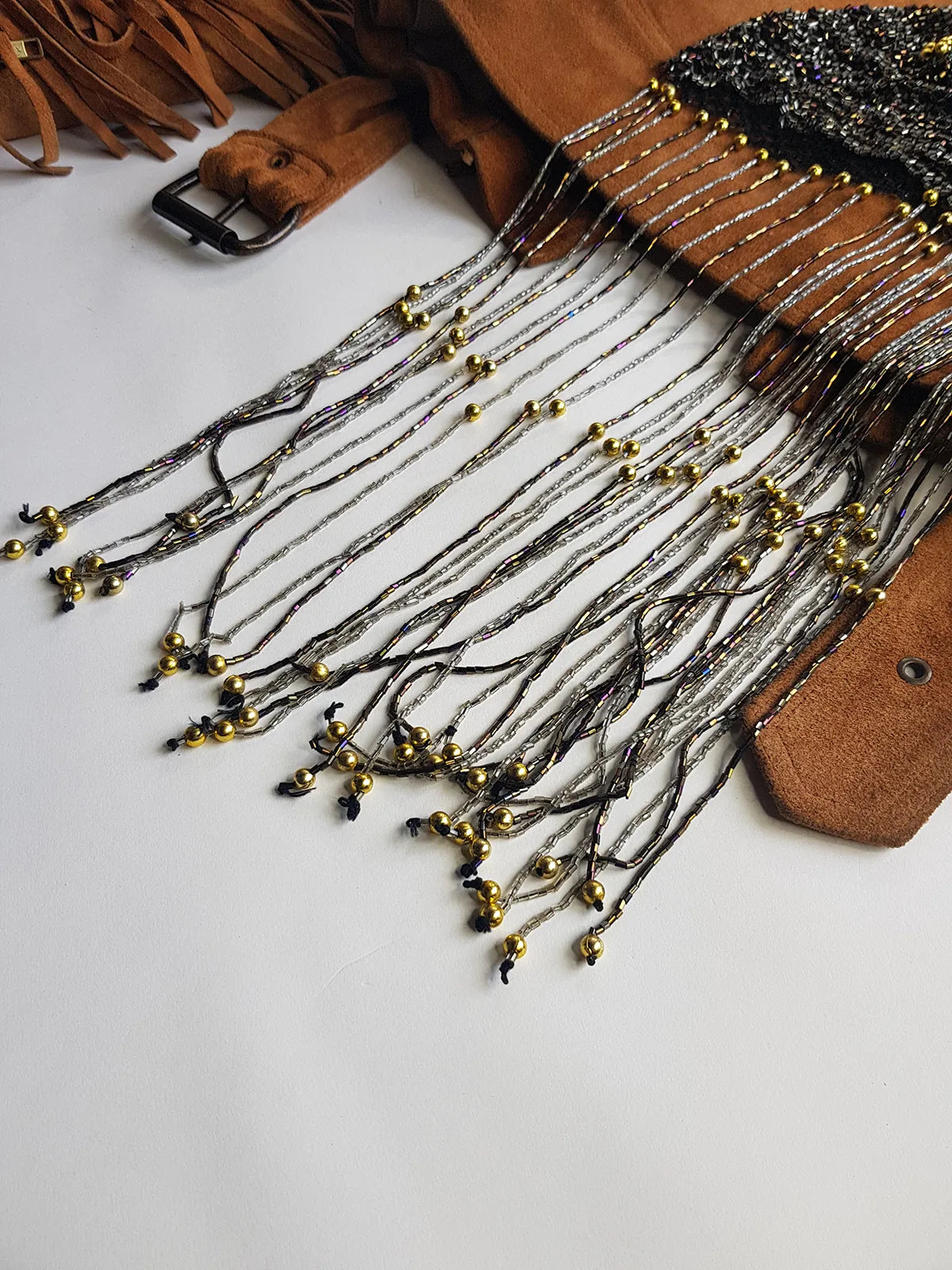 1970s Handmade Crochet Beaded - Tasseled - Party Hairpiece Beanie - Studio 54 - Black Crochet & Multicolored Beading