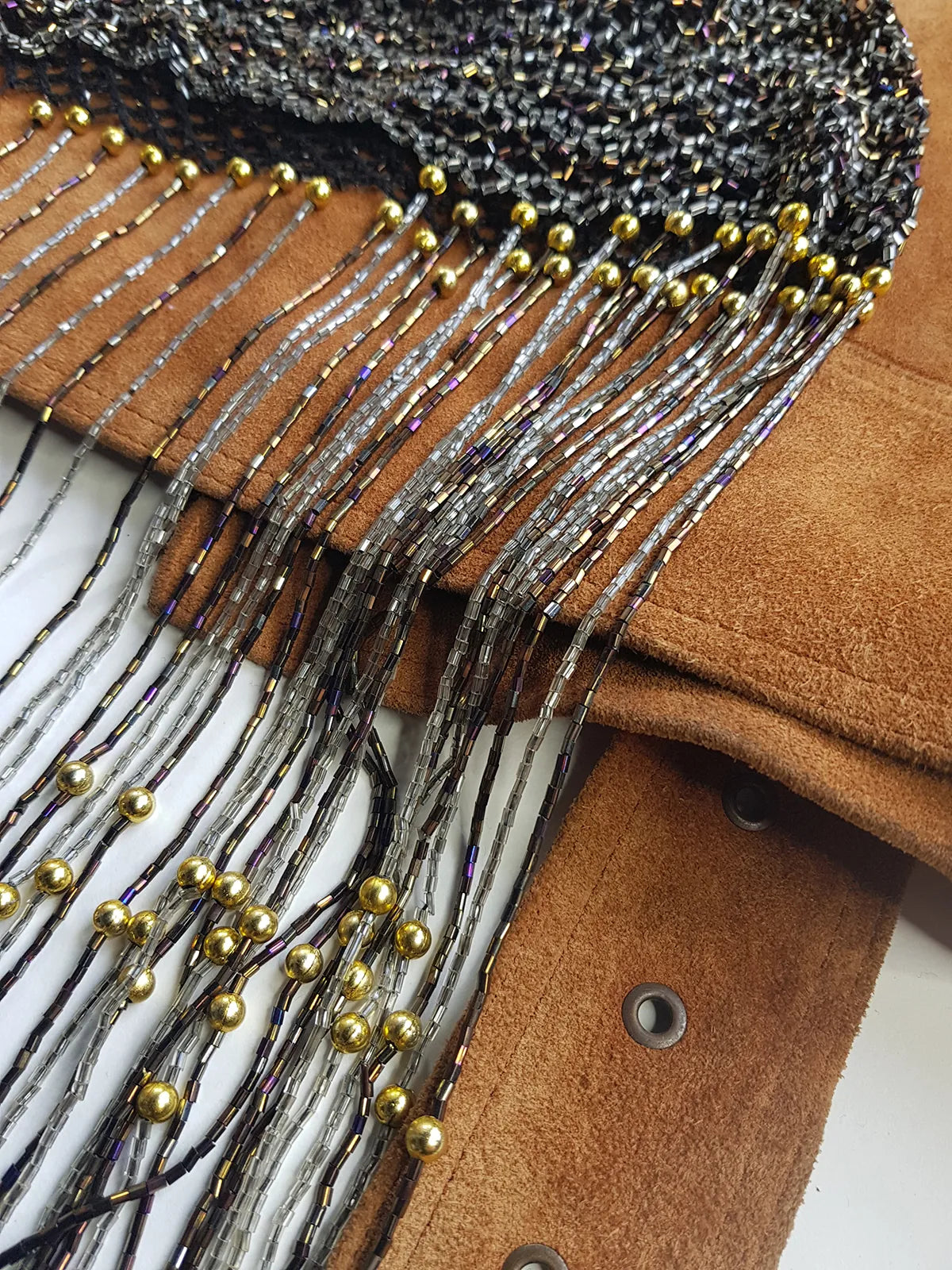 1970s Handmade Crochet Beaded - Tasseled - Party Hairpiece Beanie - Studio 54 - Black Crochet & Multicolored Beading