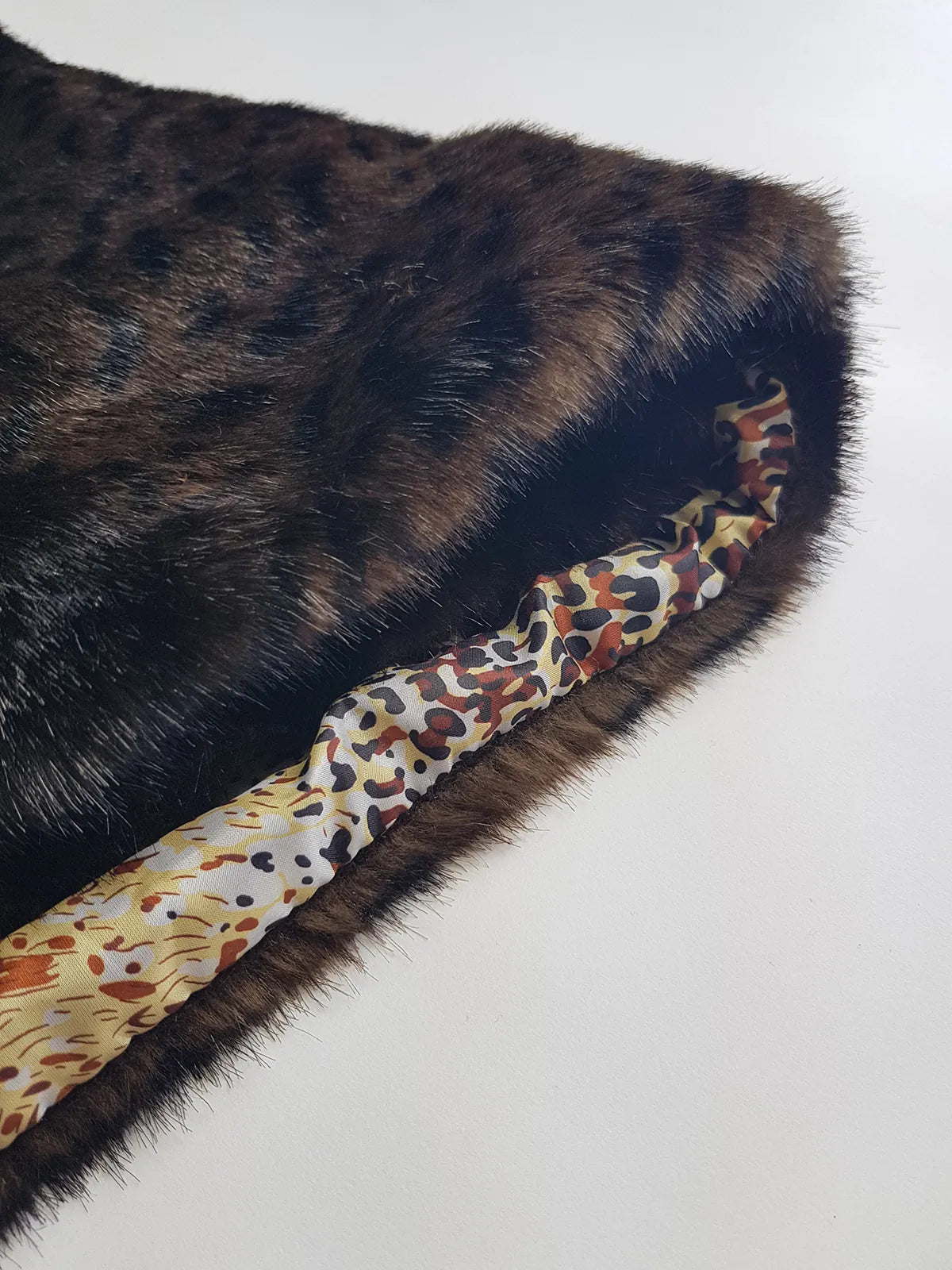 Vintage Leopard Cape with Collar - Iconic Sparkly Buttons- Vegan Fur - Satin Leopard Print Lining