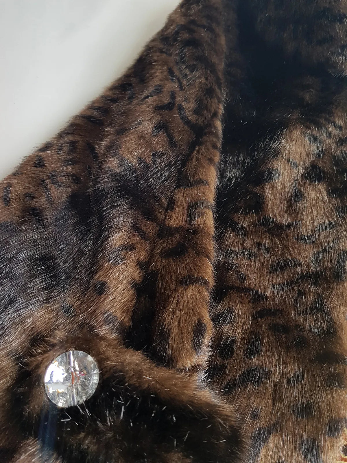 Vintage Leopard Cape with Collar - Iconic Sparkly Buttons- Vegan Fur - Satin Leopard Print Lining