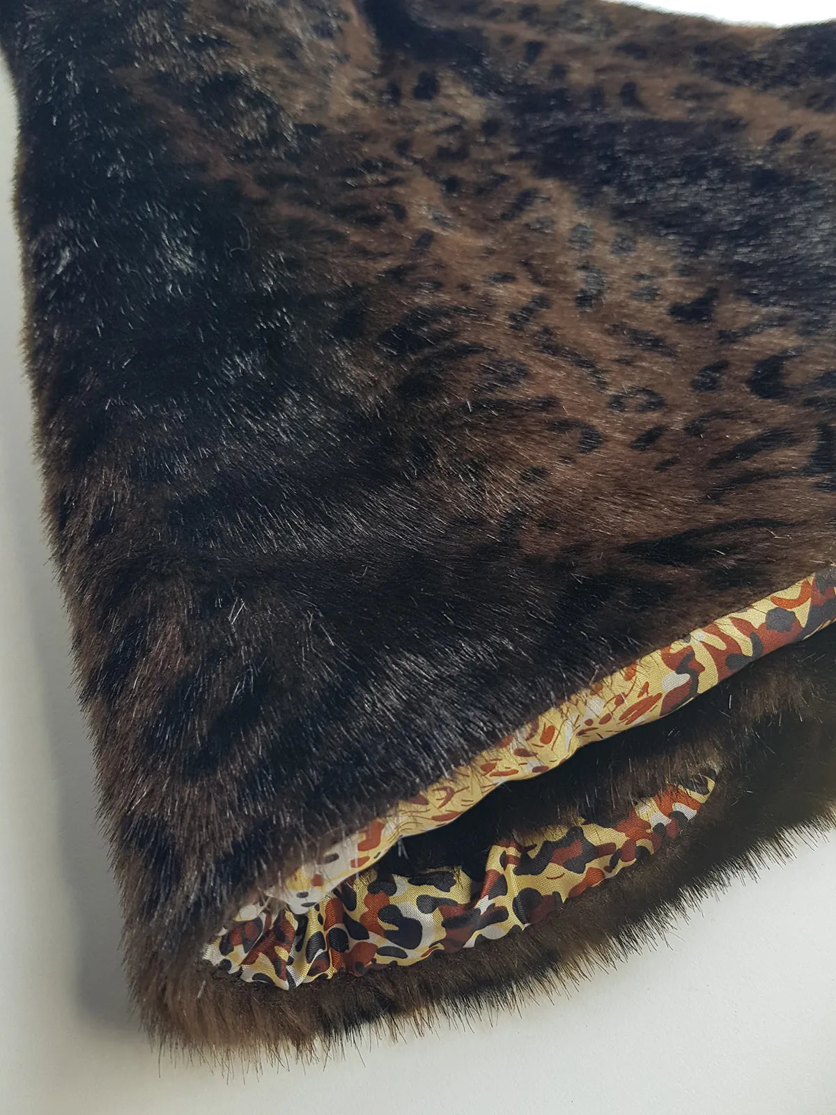 Vintage Leopard Cape with Collar - Iconic Sparkly Buttons- Vegan Fur - Satin Leopard Print Lining