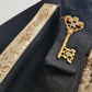 1950s Vintage Wool Circle Skirt with Ornate Gold & Rhinestone Skeleton Key - Chain & Brocade Pocket