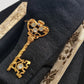 1950s Vintage Wool Circle Skirt with Ornate Gold & Rhinestone Skeleton Key - Chain & Brocade Pocket