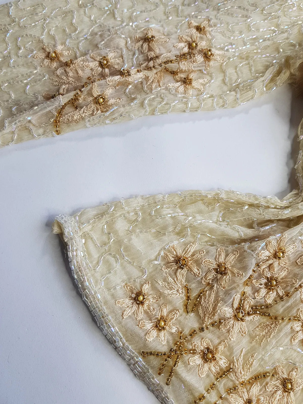 Vintage Ethereal 100% Silk - Bridal Quality Cream & Gold Flowers - Handmade Fully Beaded Jacket