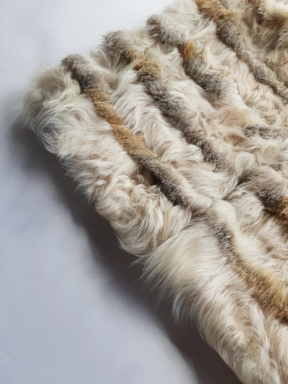 1960s Vintage Fox Fur & Curly Lamswool Coat - Very Light with Super Soft Contrasting Layers of Fur - Cream & Caramel Brown Tones - Elbow Length Sleeves
