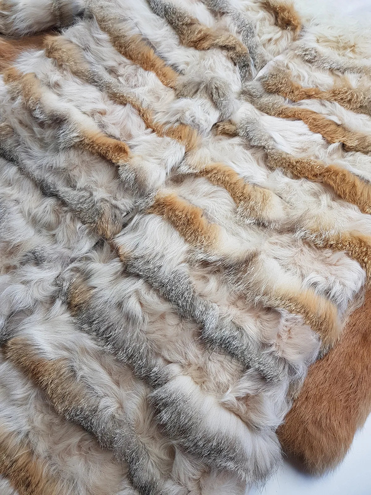 1960s Vintage Fox Fur & Curly Lamswool Coat - Very Light with Super Soft Contrasting Layers of Fur - Cream & Caramel Brown Tones - Elbow Length Sleeves