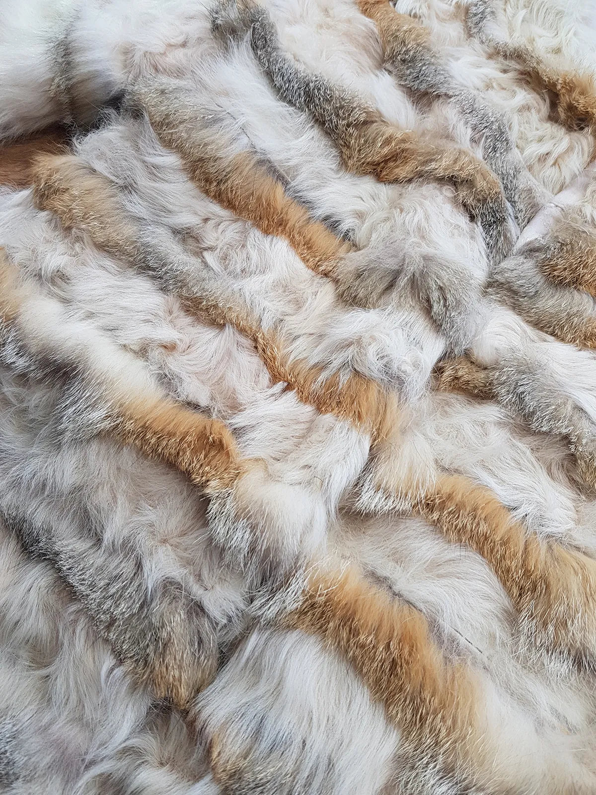 1960s Vintage Fox Fur & Curly Lamswool Coat - Very Light with Super Soft Contrasting Layers of Fur - Cream & Caramel Brown Tones - Elbow Length Sleeves