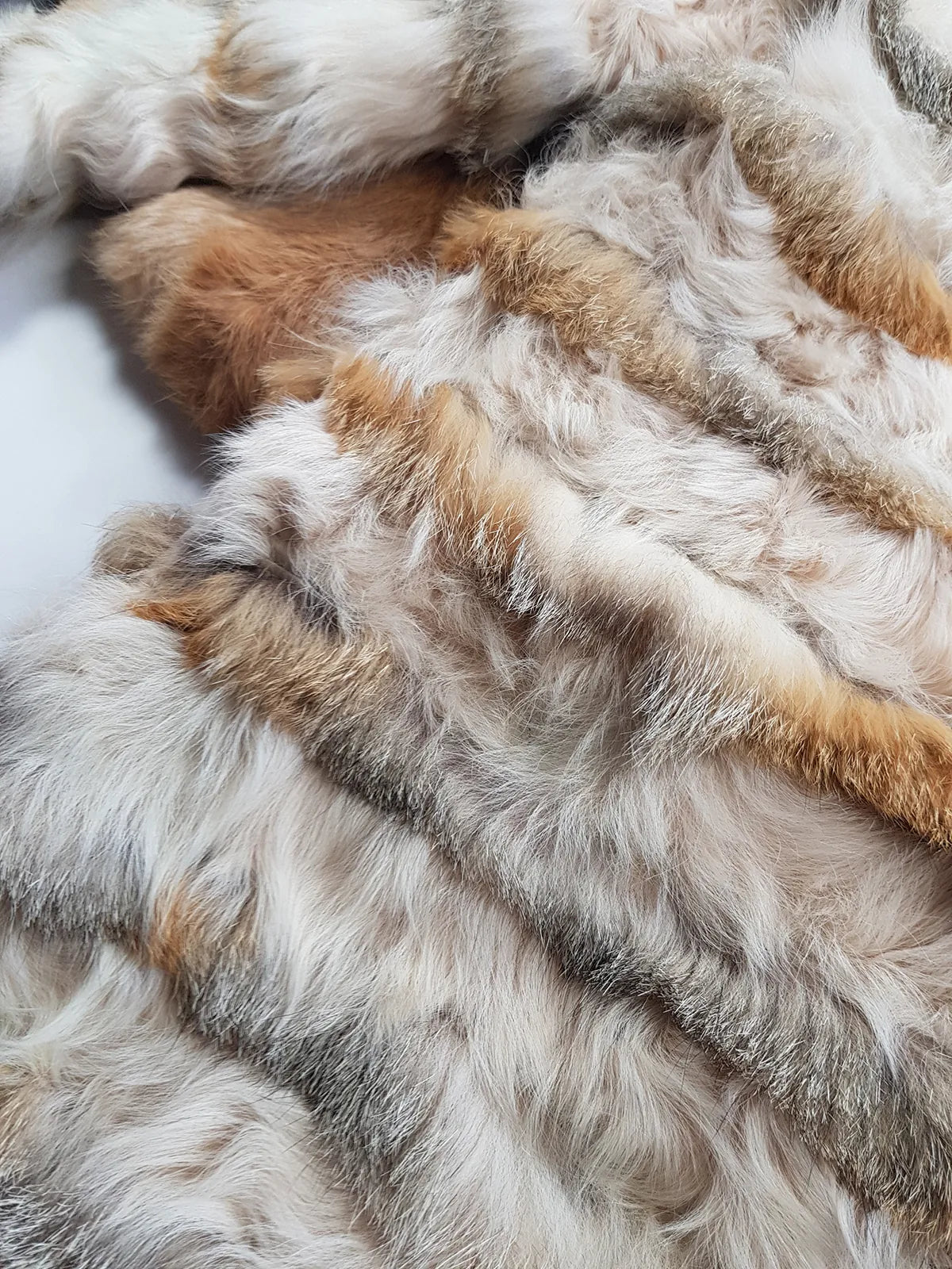 1960s Vintage Fox Fur & Curly Lamswool Coat - Very Light with Super Soft Contrasting Layers of Fur - Cream & Caramel Brown Tones - Elbow Length Sleeves