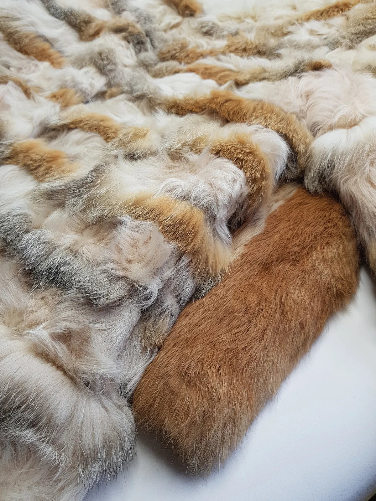 1960s Vintage Fox Fur & Curly Lamswool Coat - Very Light with Super Soft Contrasting Layers of Fur - Cream & Caramel Brown Tones - Elbow Length Sleeves