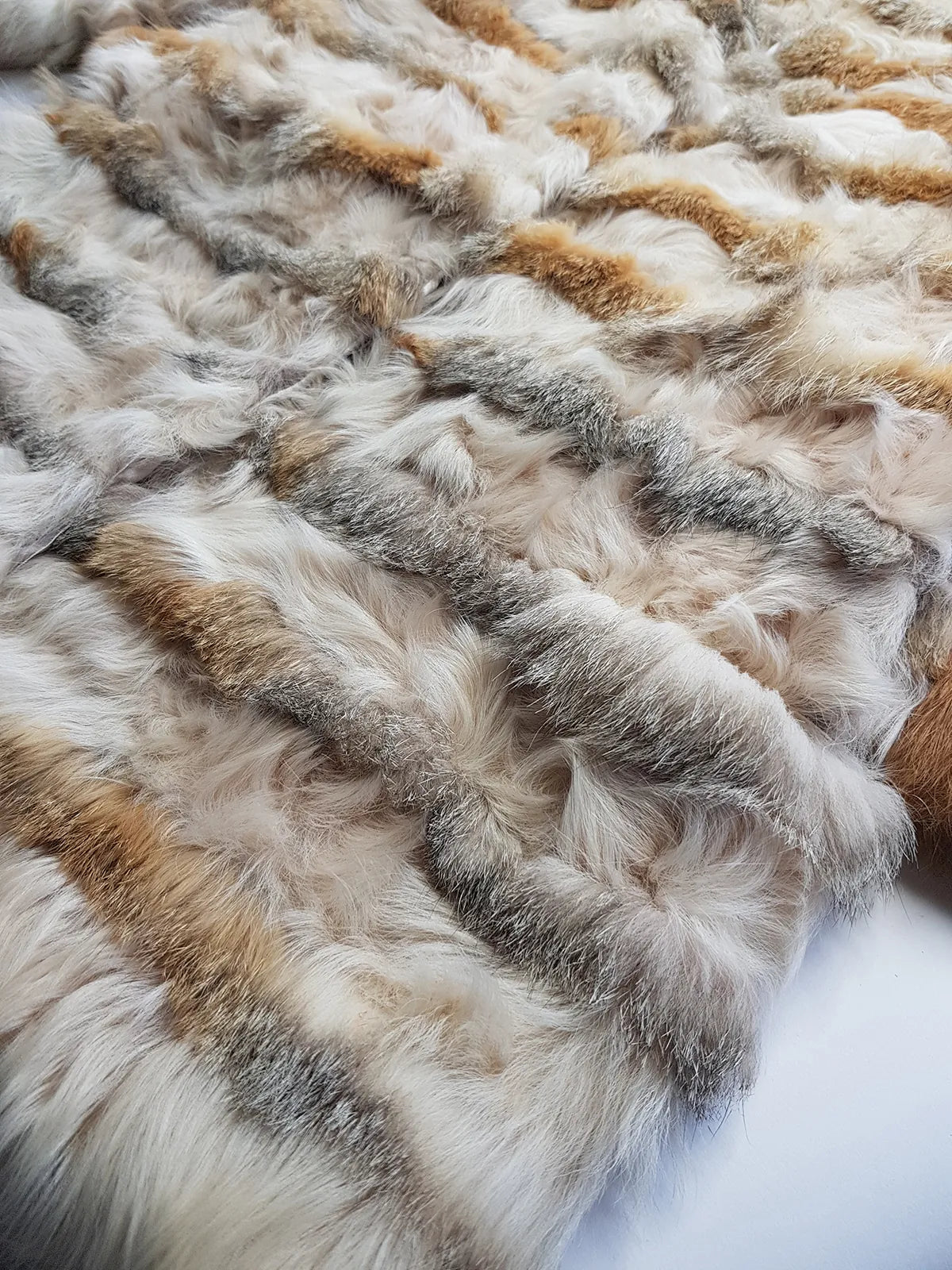1960s Vintage Fox Fur & Curly Lamswool Coat - Very Light with Super Soft Contrasting Layers of Fur - Cream & Caramel Brown Tones - Elbow Length Sleeves