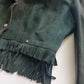 Vintage 100% Genuine Suede Motorcycle Tassel Jacket - Muted Green - Metal Hardware