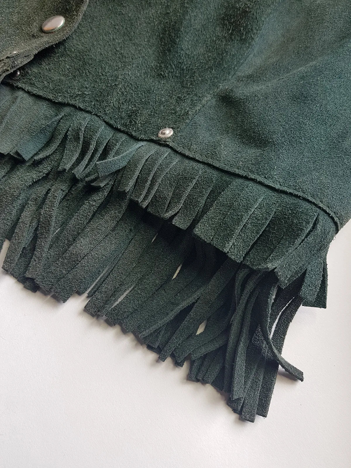 Vintage 100% Genuine Suede Motorcycle Tassel Jacket - Muted Green - Metal Hardware
