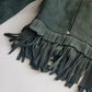 Vintage 100% Genuine Suede Motorcycle Tassel Jacket - Muted Green - Metal Hardware