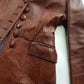 1970s English Made Congac Brown Leather Coat - Beautiful Leather Buttons & Perfect Knee Length