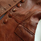 1970s English Made Congac Brown Leather Coat - Beautiful Leather Buttons & Perfect Knee Length