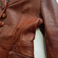 1970s English Made Congac Brown Leather Coat - Beautiful Leather Buttons & Perfect Knee Length