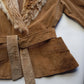 Vintage 2000s Perfect 100% Genuine Suede Jacket - Rich Tan - Tie Waist - Vegan Fur Collar