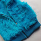 1990s Wild Fun Fur Vest in Electric Blue - Knit Detailing & Super Chunky Metal Zipper & Hardware
