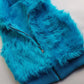 1990s Wild Fun Fur Vest in Electric Blue - Knit Detailing & Super Chunky Metal Zipper & Hardware