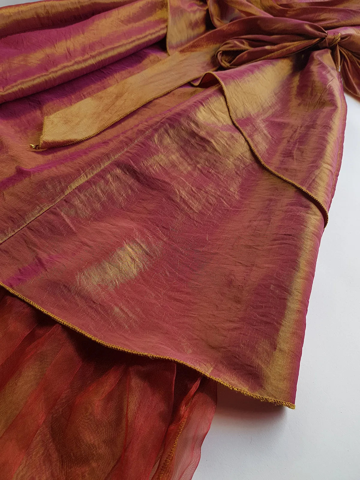 2000s Whimsical Iridescent Fairy Dress in Colour Changing Rose Gold - Hand Beaded - Multi Tier Dress - Applique Lace in Gold - Shirred Detailing