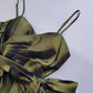 2000s Whimsical Iridescent Fairy Dress in Mystical Olive Green - Bubble Dress - Waist Tie Detailing