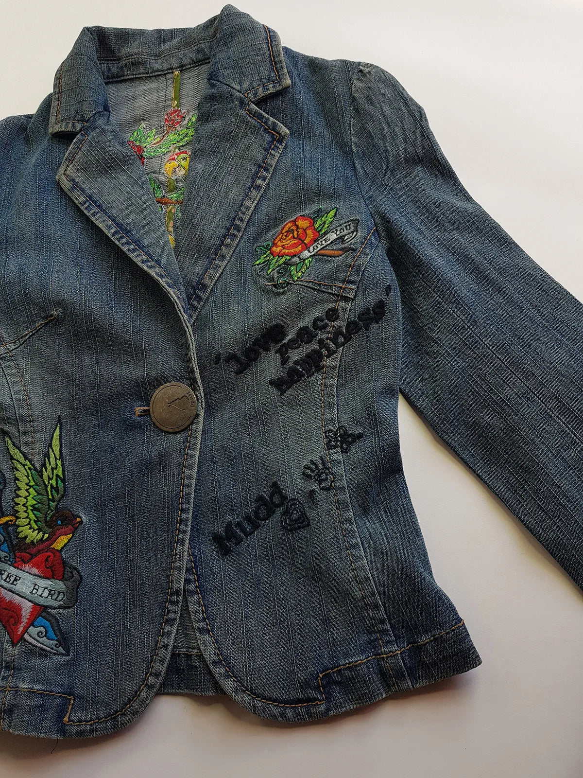 1990s Mudd Designer Deadstock - Insane Denim & Embroidery - Fitted Jacket - Metal Hardware - Original Tags still Attached
