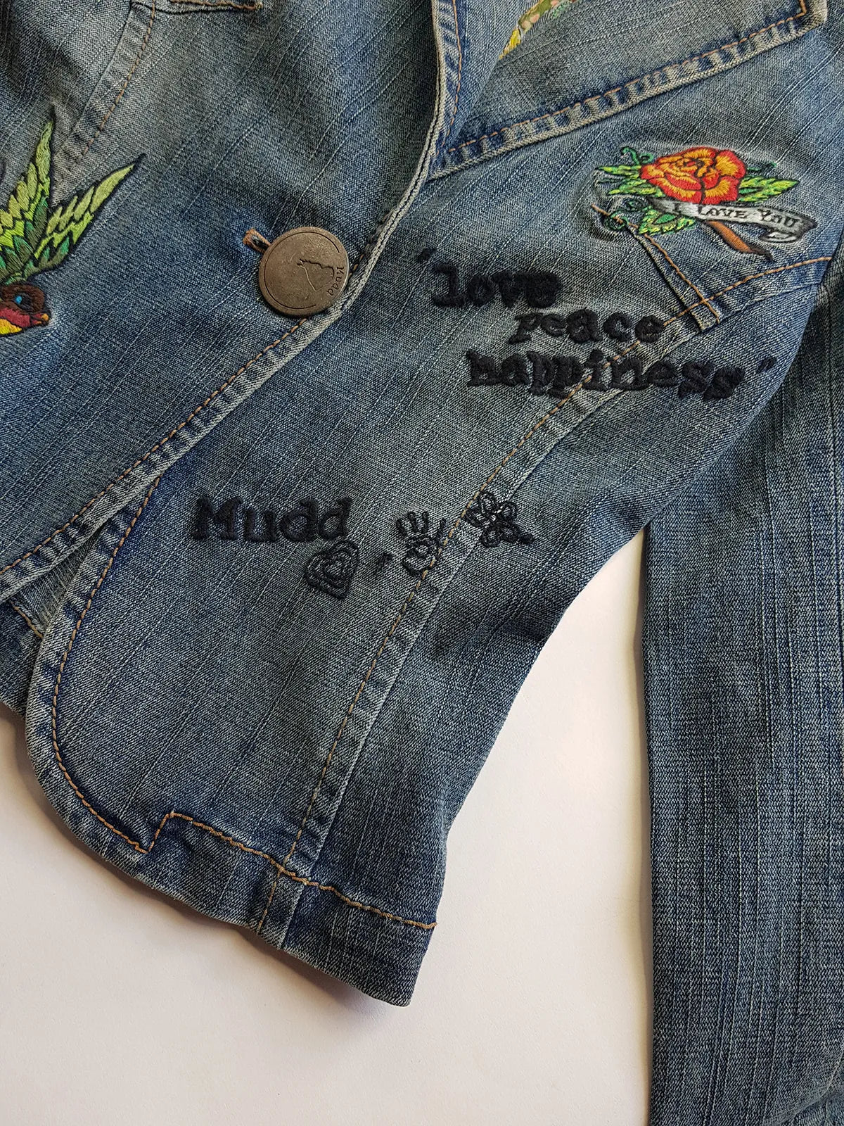 1990s Mudd Designer Deadstock - Insane Denim & Embroidery - Fitted Jacket - Metal Hardware - Original Tags still Attached