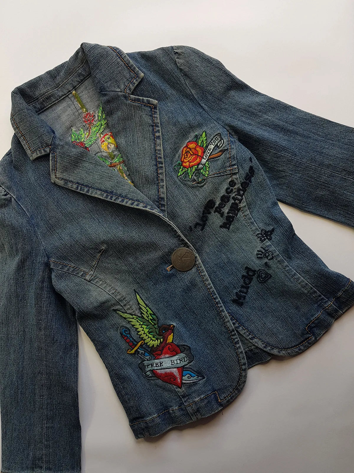 1990s Mudd Designer Deadstock - Insane Denim & Embroidery - Fitted Jacket - Metal Hardware - Original Tags still Attached