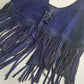1970s Inky Blue Aged & Faded Soft Suede Tassel Vest -Buttery Soft - Ties at the Front & sides