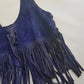 1970s Inky Blue Aged & Faded Soft Suede Tassel Vest -Buttery Soft - Ties at the Front & sides