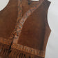 1970s Rich Tobacco Brown Soft Suede & Genuine Snakeskin Tassel Vest - Iconic Snakeskin Feature Borders