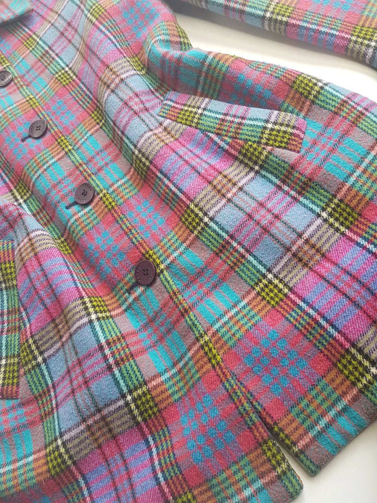 1990s Iconic Clueless Style Plaid Jacket - Tailored Hourglass - Pinks Purples Greens & Blues - Perfect Shape - Fully Lined