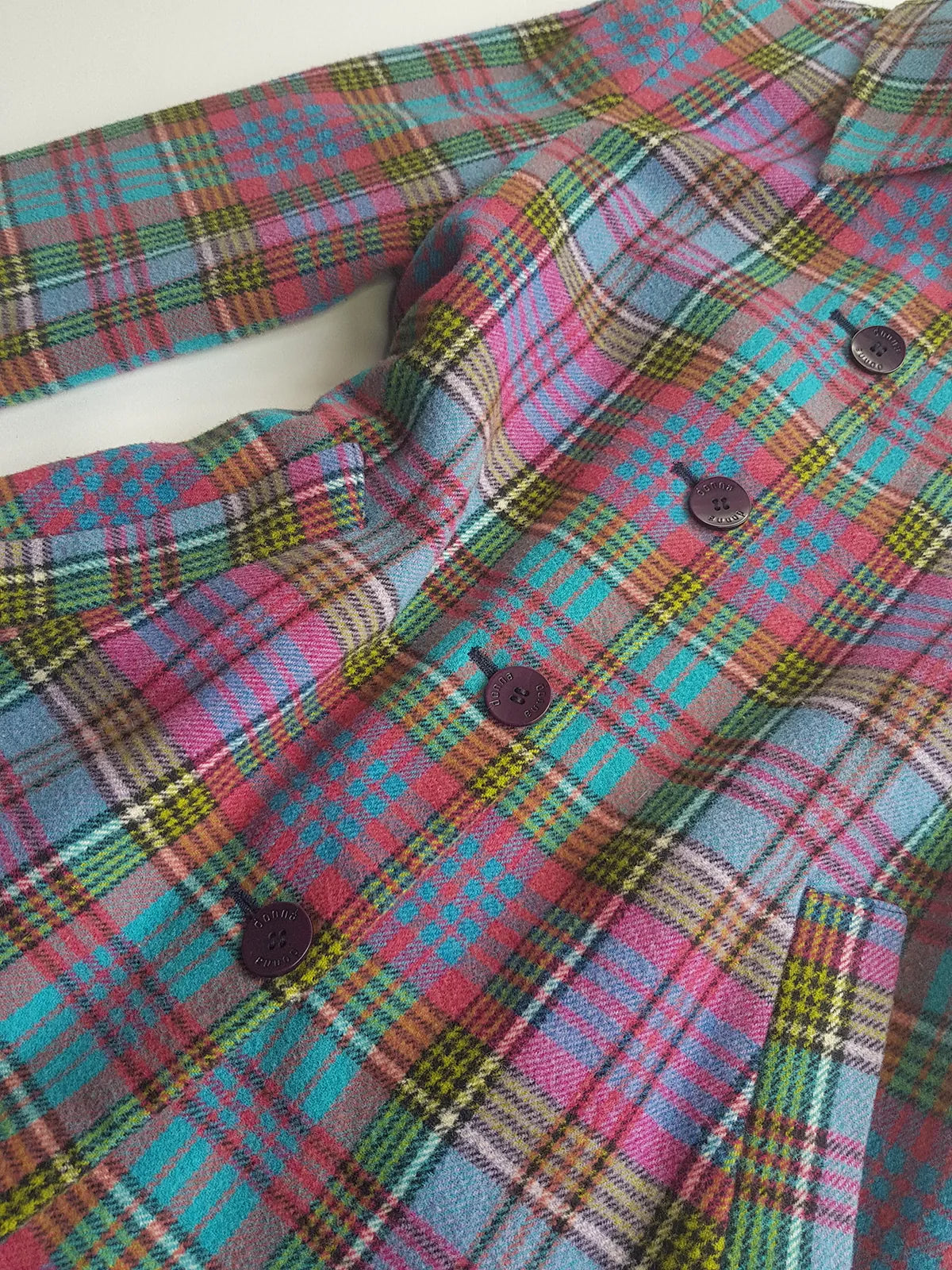 1990s Iconic Clueless Style Plaid Jacket - Tailored Hourglass - Pinks Purples Greens & Blues - Perfect Shape - Fully Lined