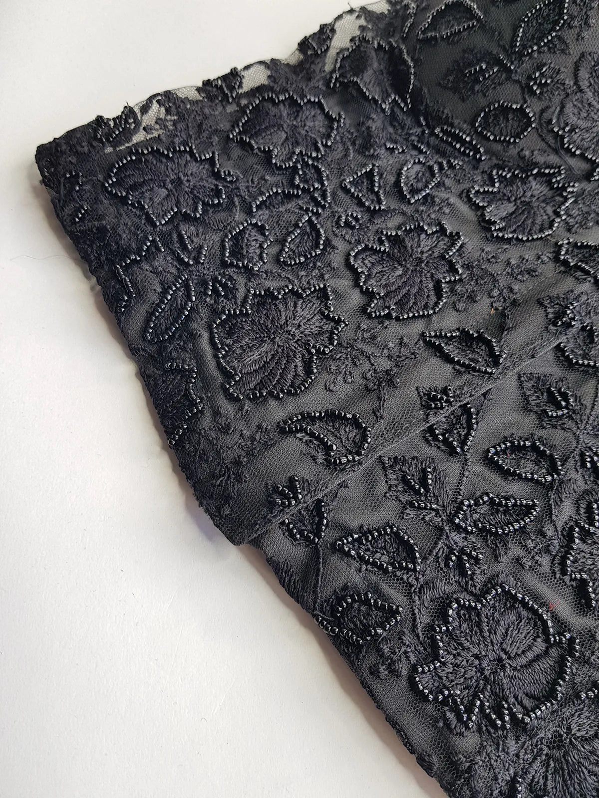 1990s Romantic Vintage Corset Top Lace & Hand Beaded - Knockout for Evening - Black Lace & Beads