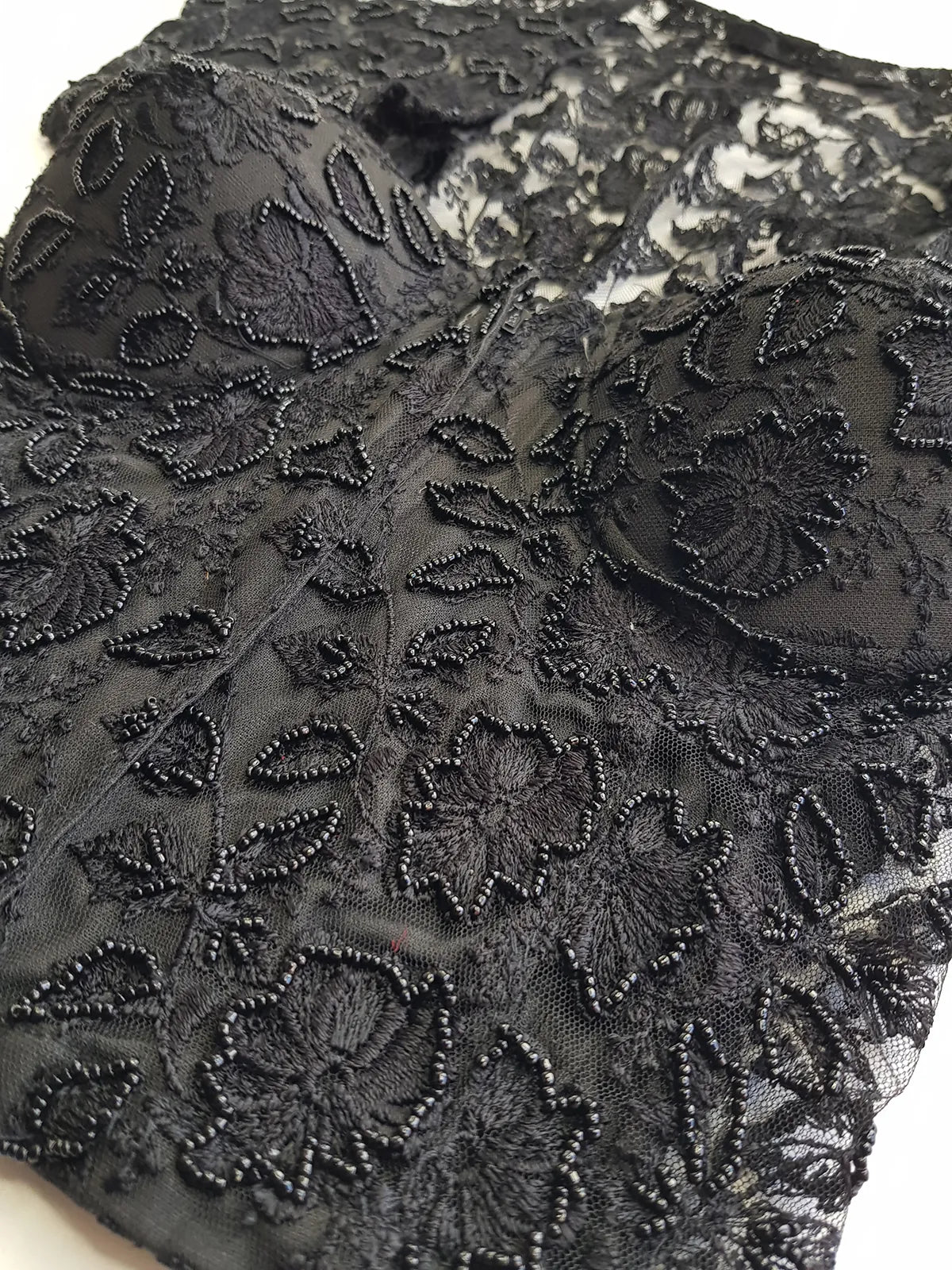 1990s Romantic Vintage Corset Top Lace & Hand Beaded - Knockout for Evening - Black Lace & Beads
