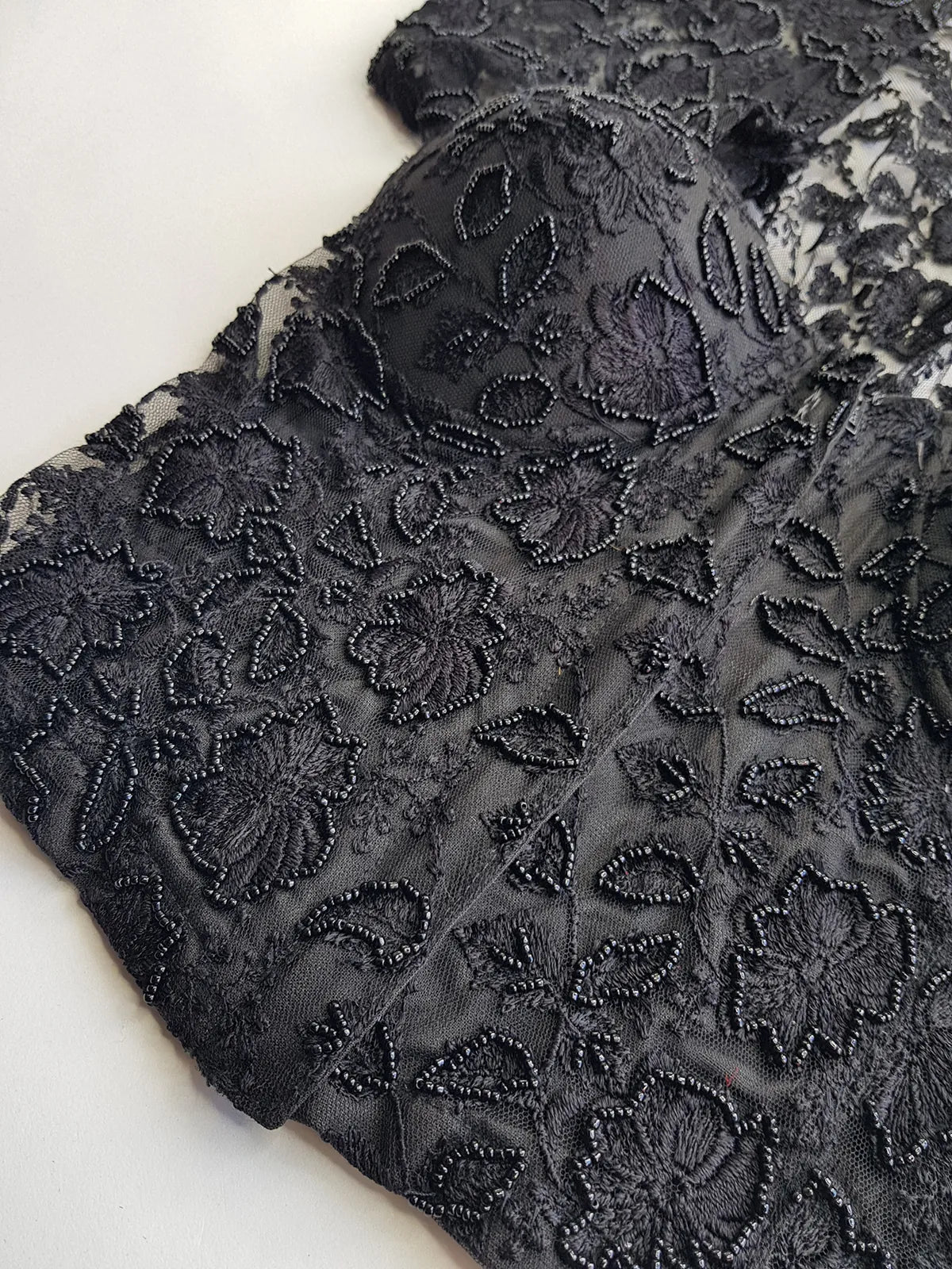 1990s Romantic Vintage Corset Top Lace & Hand Beaded - Knockout for Evening - Black Lace & Beads