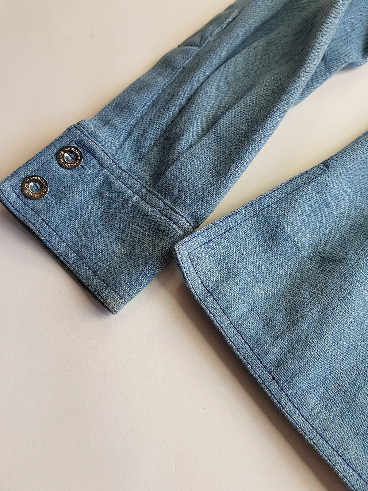 1970s Braided Cowgirl Aged Denim Shirt - Perfectly Faded Light Blue - Braided Feature Shoulders - Perfect Tailoring