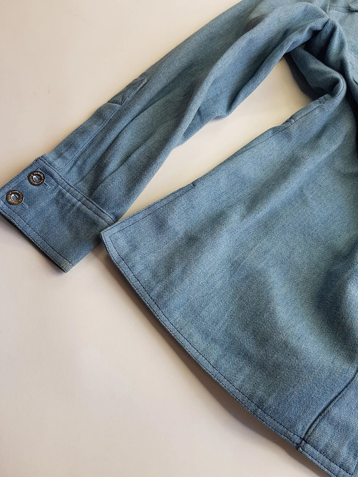 1970s Braided Cowgirl Aged Denim Shirt - Perfectly Faded Light Blue - Braided Feature Shoulders - Perfect Tailoring