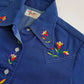 1970s Embroidered Cowgirl Denim Shirt in Inky Blue with Contrast Stitching - Vibrant Hand Embroidered Feature Panels - Perfect Tailoring