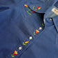 1970s Embroidered Cowgirl Denim Shirt in Inky Blue with Contrast Stitching - Vibrant Hand Embroidered Feature Panels - Perfect Tailoring