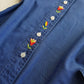 1970s Embroidered Cowgirl Denim Shirt in Inky Blue with Contrast Stitching - Vibrant Hand Embroidered Feature Panels - Perfect Tailoring