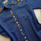 1970s Embroidered Cowgirl Denim Shirt in Inky Blue with Contrast Stitching - Vibrant Hand Embroidered Feature Panels - Perfect Tailoring