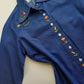 1970s Embroidered Cowgirl Denim Shirt in Inky Blue with Contrast Stitching - Vibrant Hand Embroidered Feature Panels - Perfect Tailoring