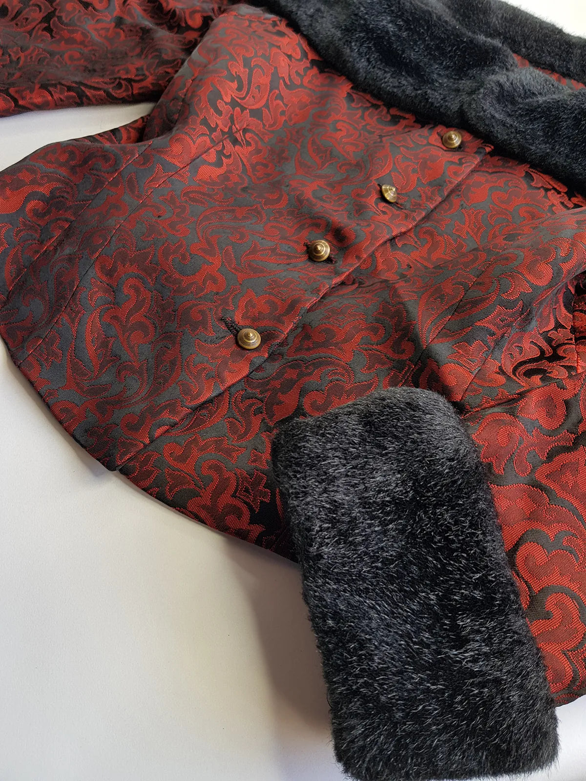Italian Vintage Romantic Gothic Deep Red Brocade Jacket (1 Piece of a matching set)