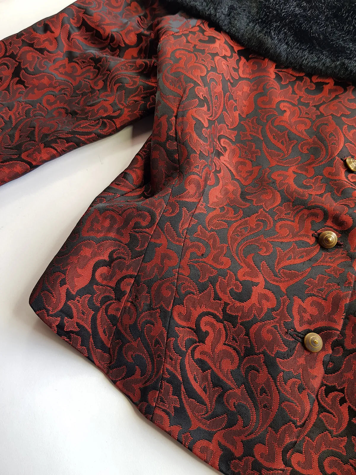 Italian Vintage Romantic Gothic Deep Red Brocade Jacket (1 Piece of a matching set)