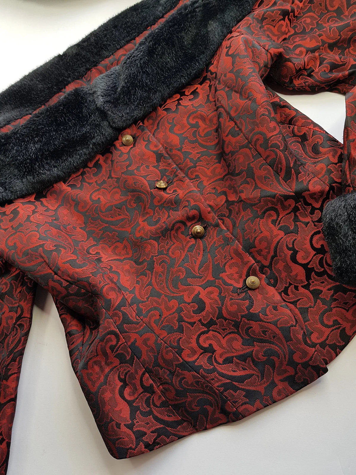 Italian Vintage Romantic Gothic Deep Red Brocade Jacket (1 Piece of a matching set)